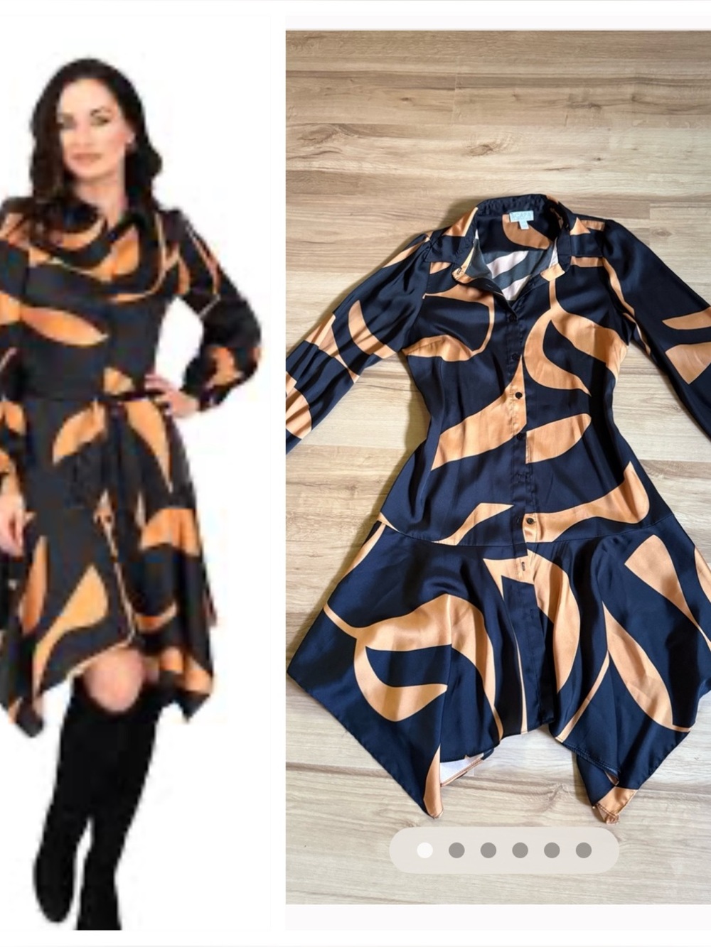 SCAPA Lauren Perre black and copper abstract shirt dress Sz M